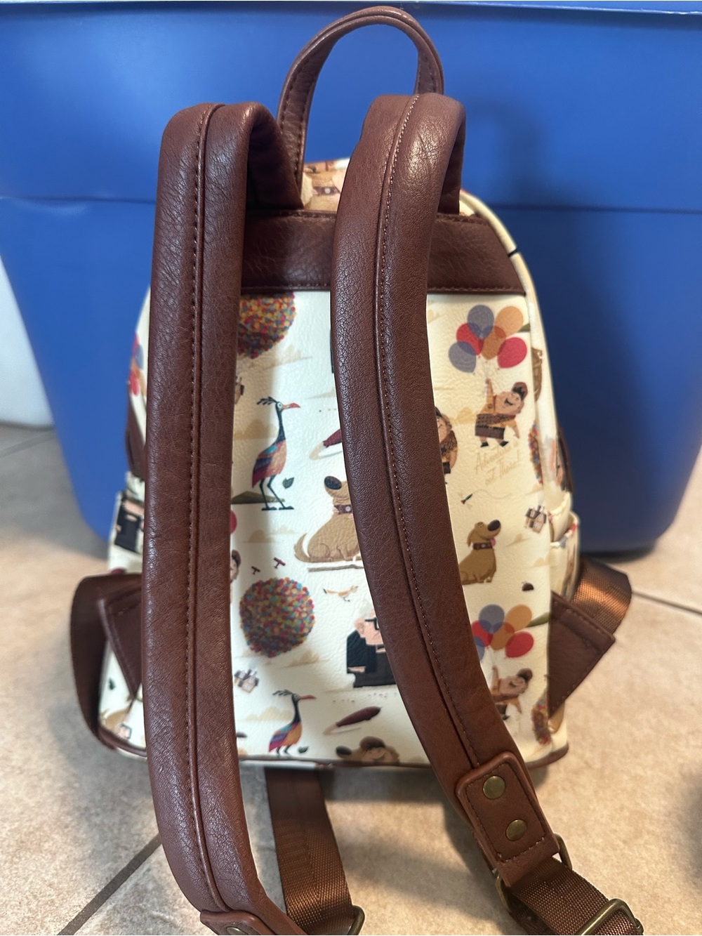 Loungefly Cream Mini Backpack with Brown Trim and Multicolor Accents - Picture 3 of 4